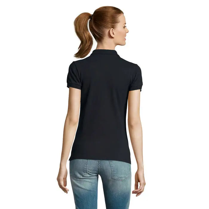 Polo dama passion 170 tricou polo negru cu mânecă scurtă, guler clasic și manșete reiate din bumbac