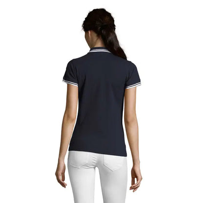 Tricou polo femei pasadena 200 bleumarin cu mâneci scurte și dungi albe pe guler și mâneci