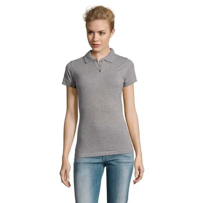 Bluză polo femei heather gri scurtă cu guler clasic și nasturi model polo perfect femeie 180