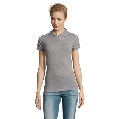 Tricou polo femei heather gri cu mânecă scurtă, guler clasic și nasturi model polo perfect femeie 180