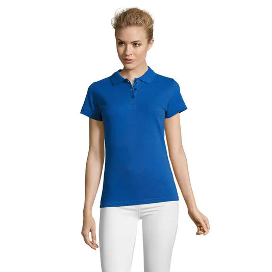 Polo perfect femeie 180 tricou polo albastru regal cu mâneci scurte, guler clasic și nasturi pe fante