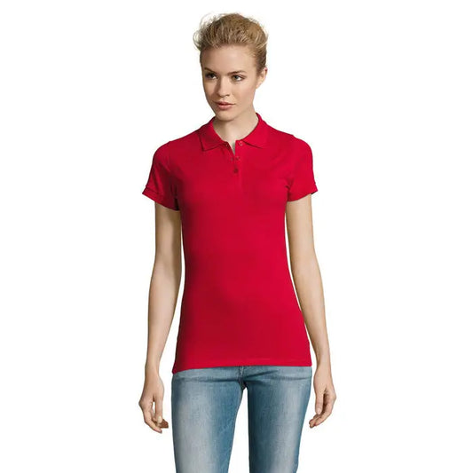 Polo perfect femeie 180 tricou polo rosu vibrant cu maneci scurte si guler clasic cu nasturi