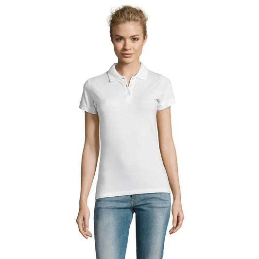 Tricou polo perfect femeie alb cu mâneci scurte și guler clasic din bumbac cu nasturi la piept