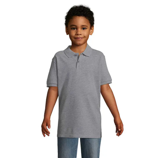 Tricou polo perfect kids 180g pentru copii gri melanj cu guler clasic si maneci scurte din material 180g