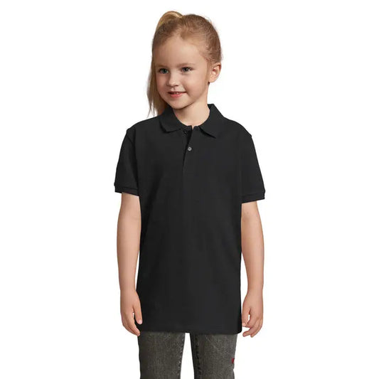 Tricou polo pentru copii polo perfect kids 180g negru cu maneci scurte si guler clasic din material rezistent