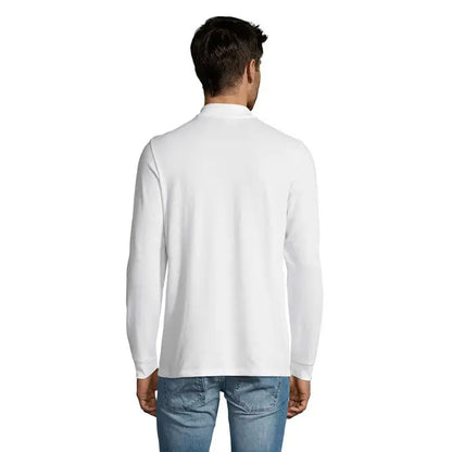 Polo perfect lsl bărbați alb cu mâneci lungi cămașă polo cu guler clasic și material neted