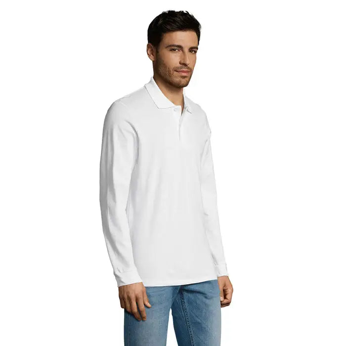 Tricou polo perfect lsl bărbăți alb cu mâneci lungi și guler clasic ideal pentru ținută casual