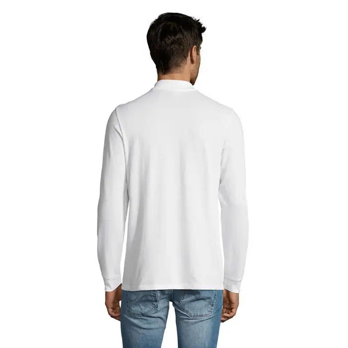 Tricou polo alb cu mâneci lungi barbatesc polo perfect lsl din material fin și guler clasic