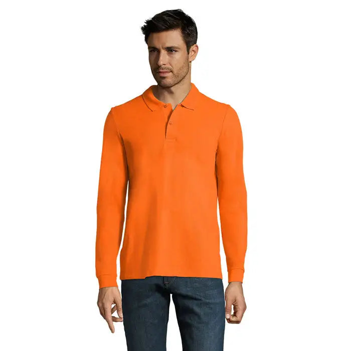 Polo perfect lsl barbati 180 portocaliu strălucitor cu mâneci lungi și guler clasic din material polo