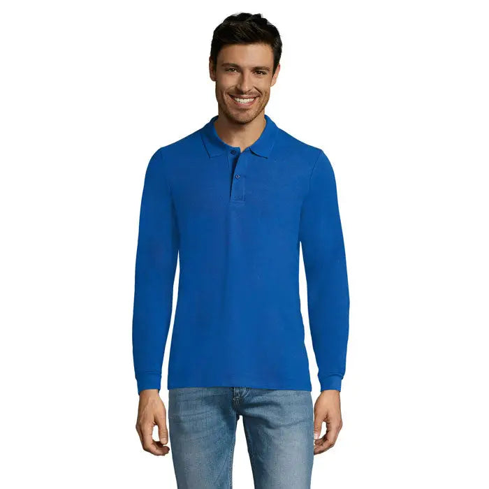 Polo perfect lsl bărbați 180 albastru deschis tricou polo cu mâneci lungi guler clasic și nasturi placket