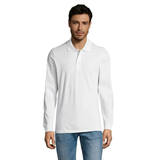 Tricou polo alb cu mâneci lungi, guler clasic și nasturi, model polo perfect lsl barbati 180