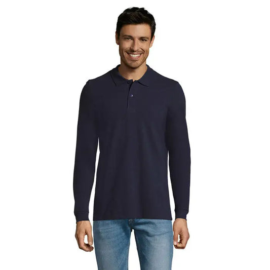 Navy blue long sleeved polo shirt polo perfect lsl barbati 180 with classic collar and button placket