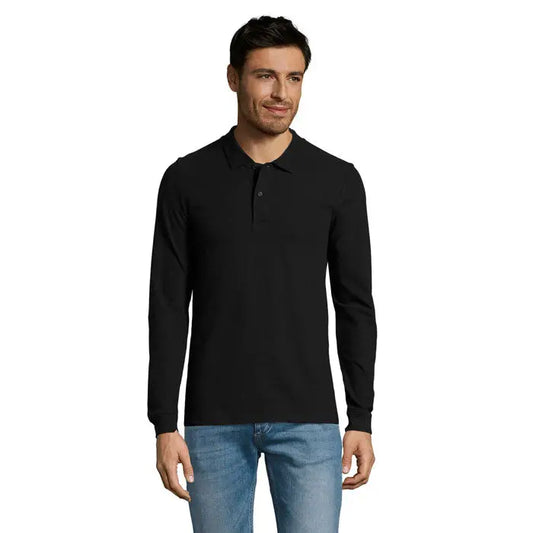 Polo perfect lsl bărbați 180 tricou polo negru cu mâneci lungi și guler clasic cu nasturi