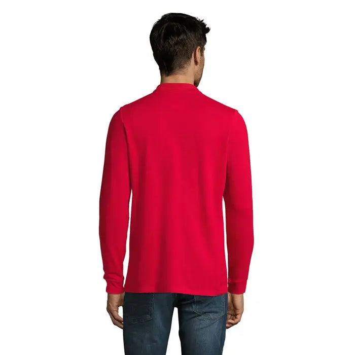 Tricou polo roșu cu mâneci lungi și guler clasic barbati din bumbac poarta perfect lsl