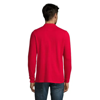 Tricou polo roșu cu mânecă lungă barbati 180 cu guler clasic și manșete cusute perfect