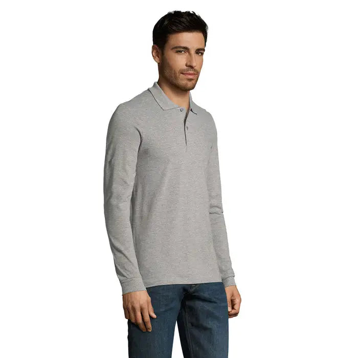 Tricou polo barbatesc gri cu maneca lunga si guler clasic model polo perfect lsl barbati 180