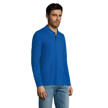Polo perfect lsl barbati 180 pulover polo albastru regal cu mâneci lungi și guler clasic cu nasturi