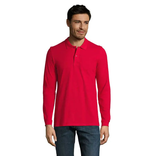 Un polo roșu vibrant cu mâneci lungi, guler clasic și nasturi, model POLO PERFECT LSL BaRBAtI 180