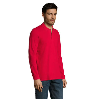 Tricou polo barbatesc rosu vibrant cu maneci lungi, guler clasic si nasturi model perfect pentru tinute casual