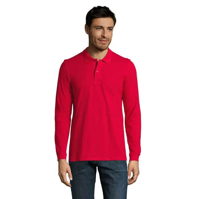 Polo perfect lsl bărbați 180 roșu vibrant tricou polo cu mâneci lungi și guler clasic cu nasturi