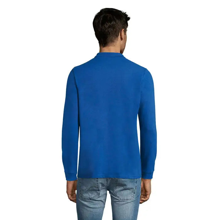 Polo perfect lsl bărbati 180 este un tricou polo albastru regal vibrant cu mâneci lungi și guler clasic