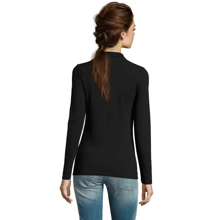 Top polo perfect lsl feme 180 negru cu guler inalt si maneci lungi din material moale