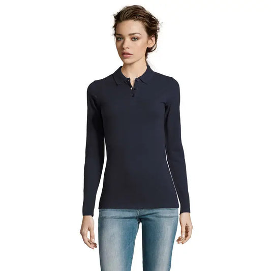 Navy blue polo perfect lsl feme 180 cu mâneci lungi și guler clasic din material confortabil pentru femei