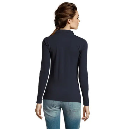 Tricou polo albastru închis cu mâneci lungi și guler clasic din material neted pentru femei polo perfect lsl feme 180