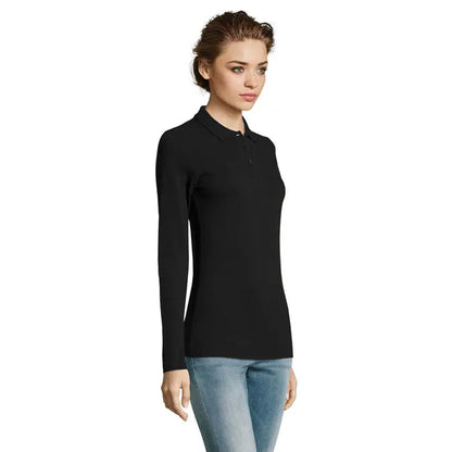Polo perfect lsl feme 180 negru tricou polo cu mâneci lungi, guler clasic și nasturi pe piept