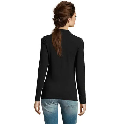 Bluză polo perfect lsl feme 180 în negru cu mâneci lungi și guler înalt din material moale pentru femei