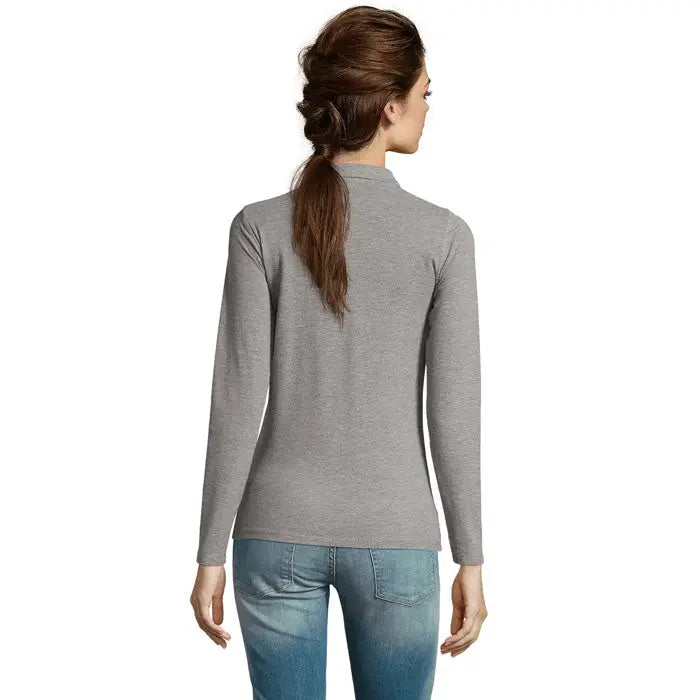 Top polo perfect lsl feme 180 gri cu mâneci lungi și guler înalt din tricotaj texturat subtil