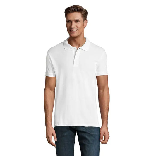 Tricou polo perfect men alb cu mâneci scurte colar clasic și buzunar nasturi din bumbac 180g