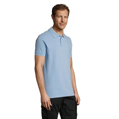 Tricou polo perfect men bleu deschis cu guler clasic și mâneci scurte din material 180g