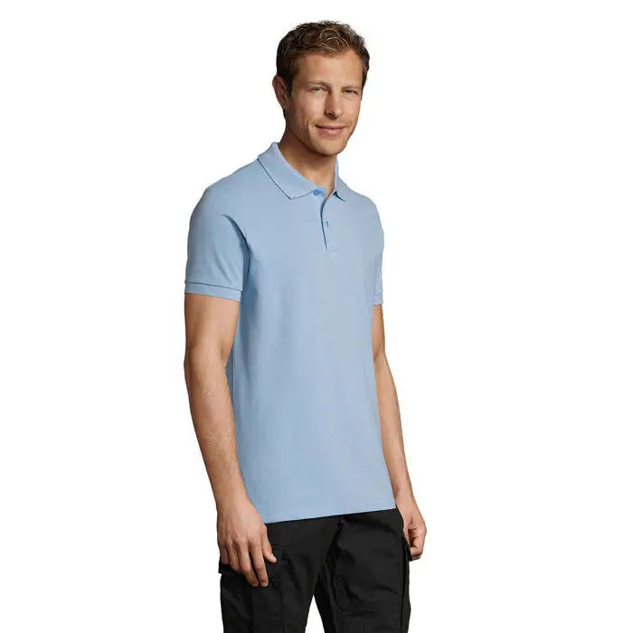 Tricou polo perfect men 180g albastru deschis cu guler clasic si maneci scurte din material usor