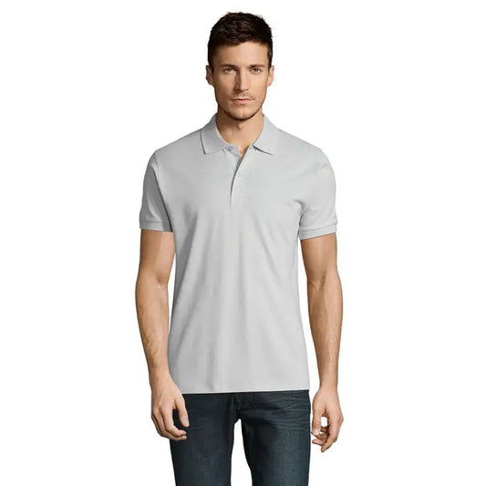 Tricou polo perfect men gri deschis din bumbac piqué cu guler clasic și mâneci scurte 180g