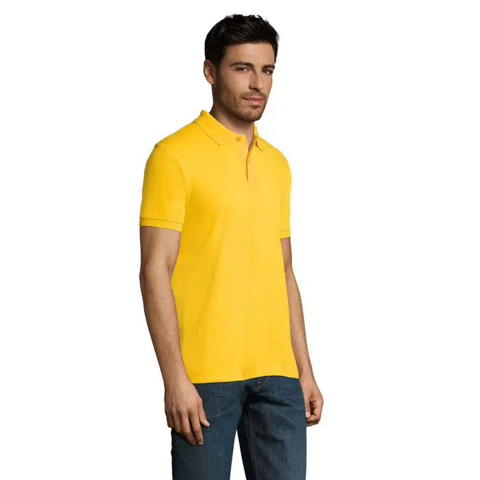 Tricou polo bărbați bright yellow cu mânecă scurtă, guler clasic și bandeleți, fabricat din material de 180g