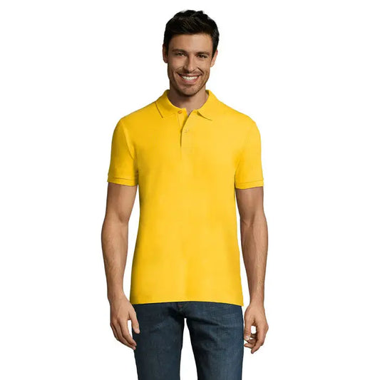 Tricou polo perfect men 180g galben strălucitor cu mâneci scurte, guler clasic și plsă cu nasturi din bumbac