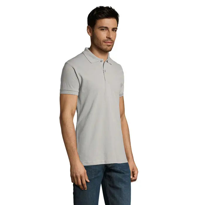 Tricou polo perfect men 180g gri deschis cu guler clasic si maneci scurte din material de bumbac