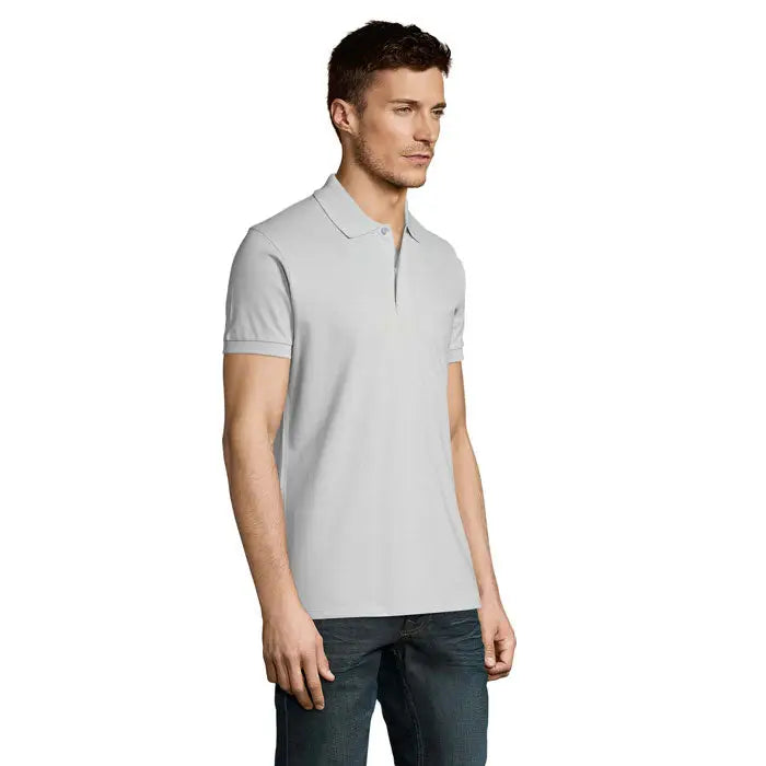 Tricou polo perfect men 180g gri deschis cu guler clasic și mâneci scurte din material ușor