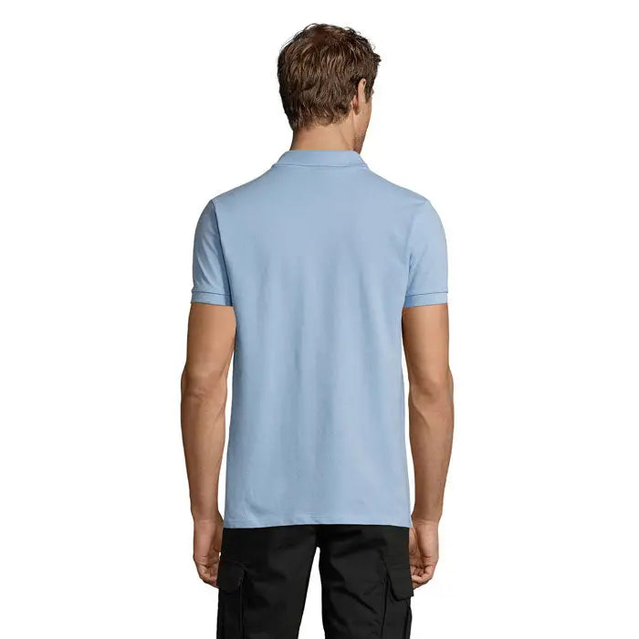 Tricou polo bleu deschis cu mâneci scurte, guler clasic și manșete nervurate din bumbac 180g perfect men