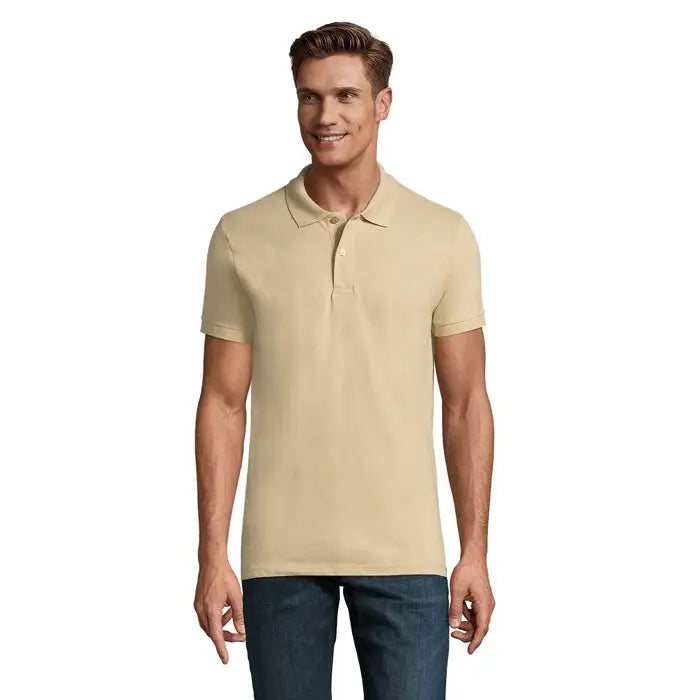 Beige tricou polo perfect men 180g cu mâneci scurte, guler clasic și nasturi, confecționat din material de calitate