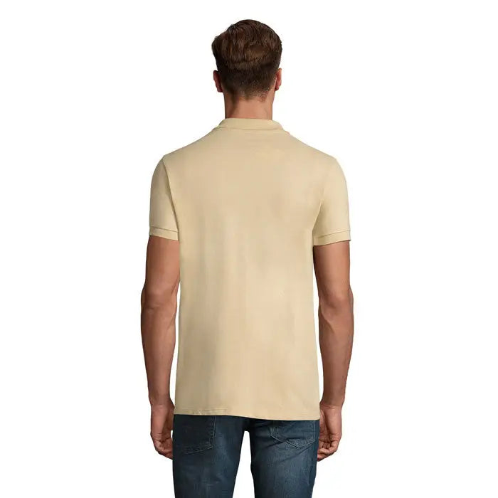 Tricou polo perfect men 180g bej cu mâneci scurte, guler clasic și cusături bine realizate