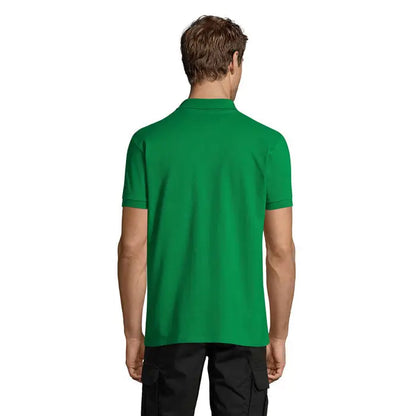 Tricou polo perfect men 180g verde solid cu mâneci scurte, guler clasic și manșete striate din bumbac