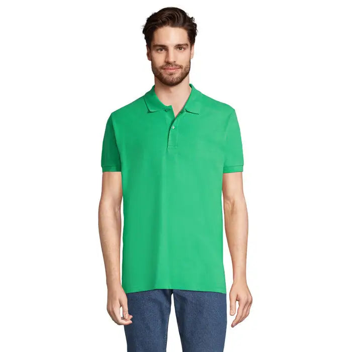 Tricou polo perfect men 180g verde luminos cu mâneci scurte, guler clasic și nasturi pe piept