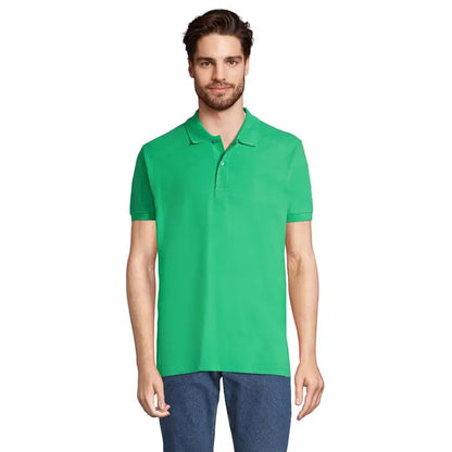 Tricou polo perfect men 180g verde luminos cu mâneci scurte, guler clasic și nasturi pe piept