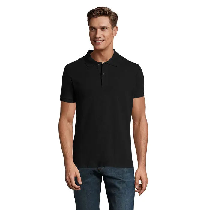 Tricou polo perfect men 180g bărbați negru cu mâneci scurte, guler clasic și nasturi din material de 180g