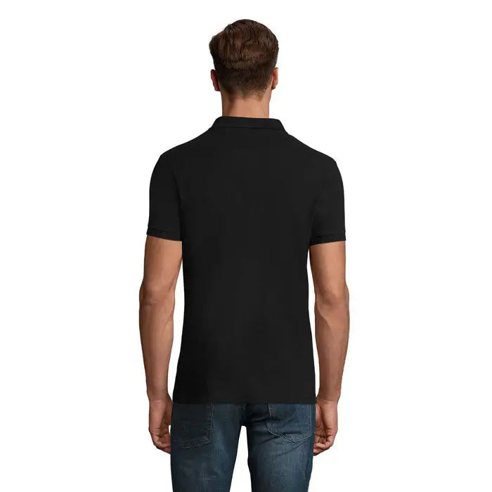Tricou polo perfect men 180g negru cu guler clasic si mansete striate din bumbac de 180g