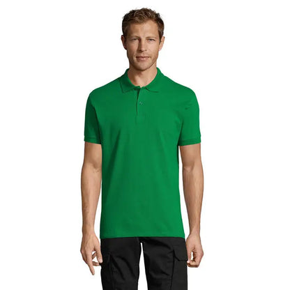 Tricou polo perfect men 180g verde solid cu guler clasic si maneci scurte din bumbac