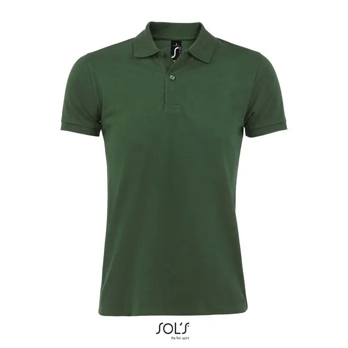 Tricou polo perfect men 180g verde pădure din bumbac piqué respirabil cu guler clasic și mâneci scurte