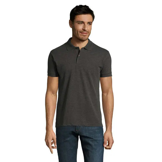 Tricou polo perfect men 180g gri închis texturat cu guler clasic și mâneci scurte din material confortabil